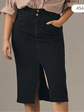 Anthropologie Pilcro Black Denim Double Waist Front Slit Skirt Plus 20